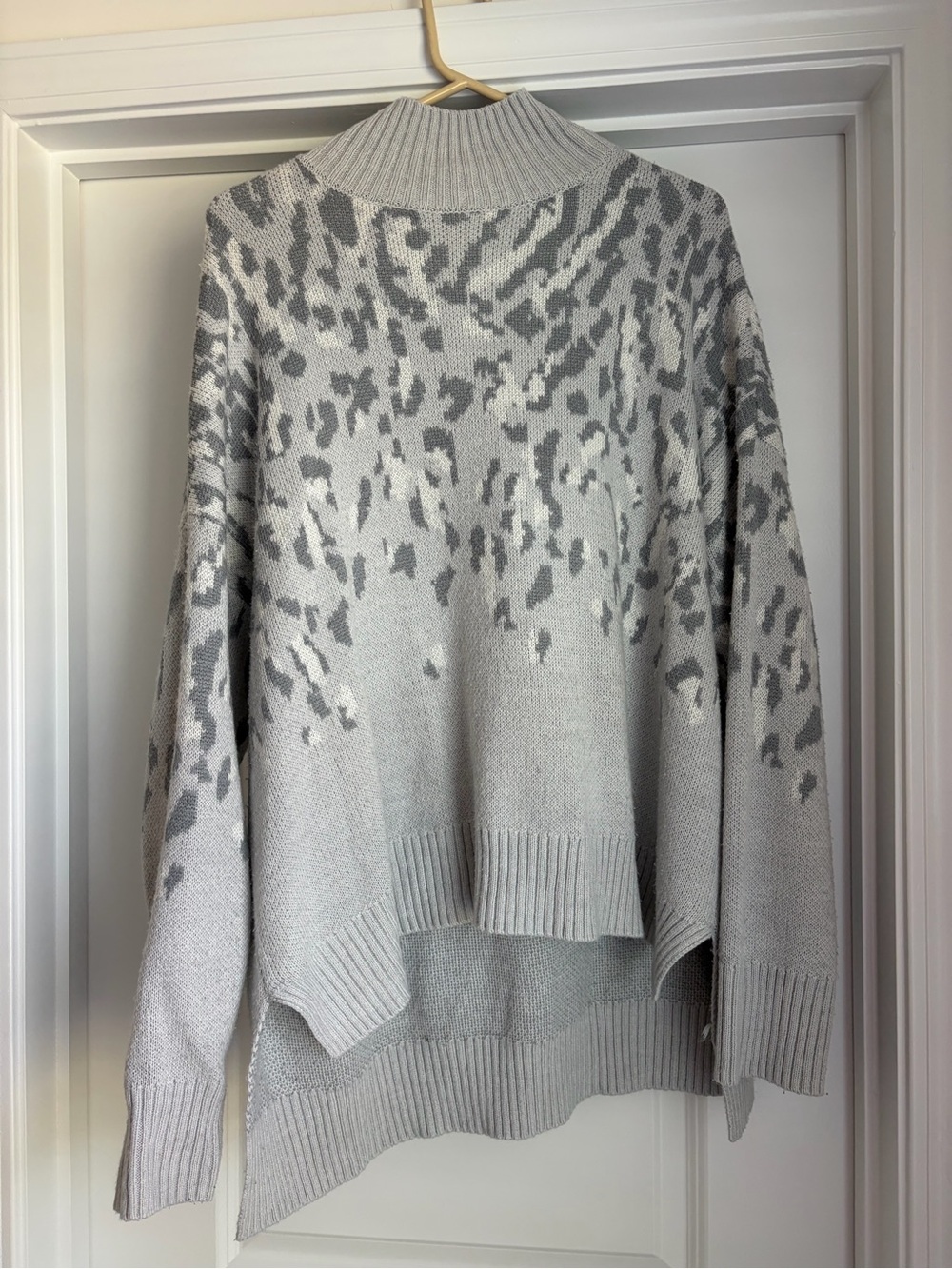 Light Gray Animal Print Mock Neck Sweater